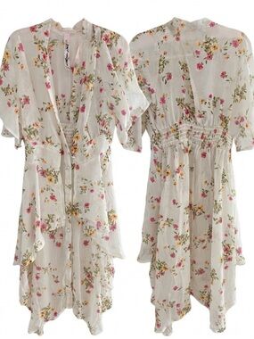 Girls' Floral  high low ruffle cover up/kimono